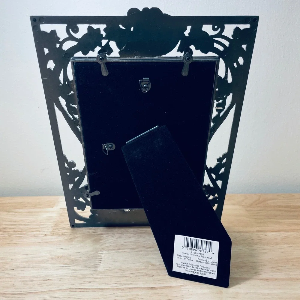 Wilton Pewter Wedding Picture Frame 5x7 Ornate Floral Bells Silver‎